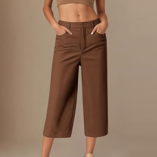 Capri Pants for Women High Waisted Dress Pants Business Casual Work Capris Loose Wide Leg Lounge Trousers with Pocket2