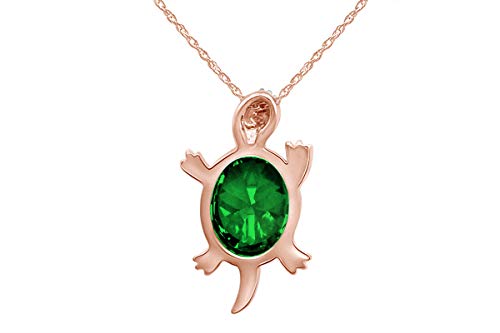 Sea Turtle Pendant Necklace, 14K Rose Gold Over Sterling Silver, Oval & Round Cut Simulated Birthstone & White Cubic Zirconia, 18" Chain, Ocean Jewelry Gift for Women3