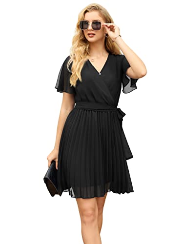 GRECERELLE Womens Summer Casual Wrap Dress Chiffon Cute Pleated Beach Tie Waist Dresses for Women - Image 5