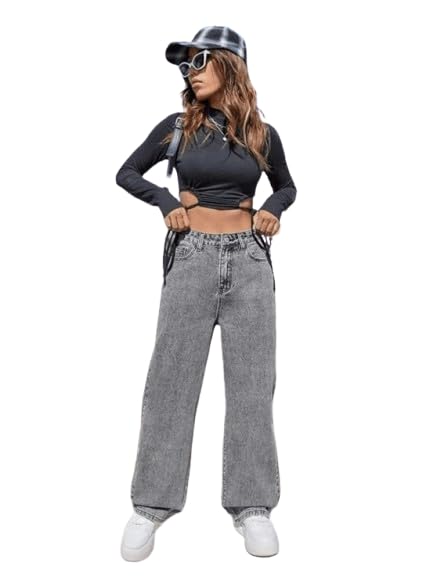 Image of Women's Denim Straight Fit Boyfriend Jeans BLACK-28