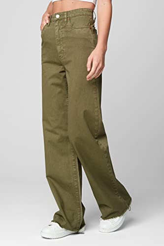 [BLANKNYC] Womens Luxury Clothing Wide Leg Raw Hem Twill Pant, Comfortable & Stylish2