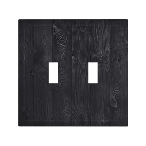 Decorative Switch Plate Covers Vintage Black Wood Plank Wooden Board 2 Gang Light Switch Cover Plate Unique Double Toggle Wall Plate Outlet Covers for Farmhouse Bedroom Home Decor