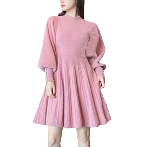 Robe pull en tricot contre le froid de l'hiver tenue chaude en maille rose