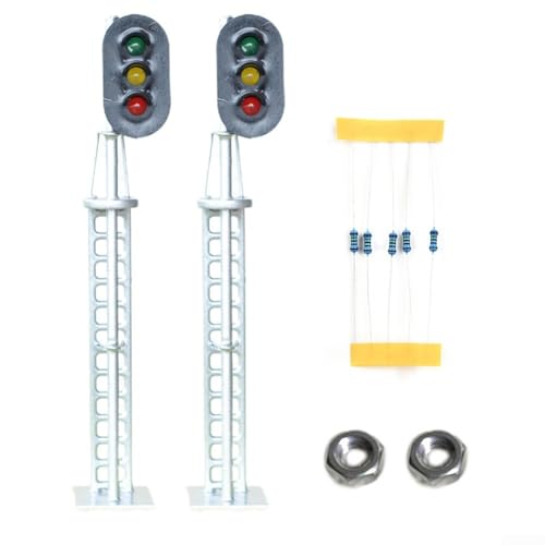 2Pack O Scale Model Train Block Signals 3 Aspects Railway LED Light Silver with Screw Base for Easy Installation