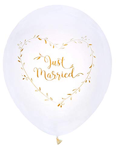 49 Teile Hochzeits-Deko-Set JUST MARRIED weiß & gold - Hochzeits-Deko Tisch-Dekoration Luftballons Teller Becher ServiettenTischläufer JGA Zubehör