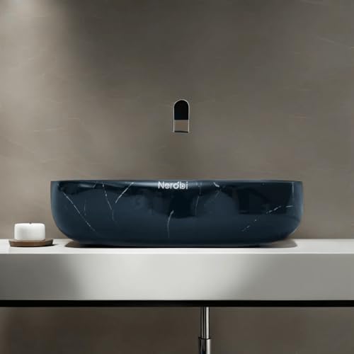 Image of Designer Counter Top Wash Basin | Tabletop Ceramic Bathroom Sink | Wash Basin Over Counter | Wash Basin For Bathroom, Living Room (24 x 15 x 6 Inch) (Black N White Stripe)
