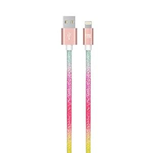 LAX Gadgets USB A to Lightning Cable – Glitter Apple MFI Certified for iPhone, iPad, iPod – Durable Nylon Braided Fast Charging – High Data Sync – 6 Feet – Rainbow (GLMFI6BOW)
