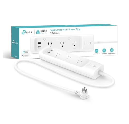 Image of TP-Link Kasa WiFi Power Strip 3 outlets with 2 USB Ports, equipped with ETL certified surge protection shields, control from anywhere, voice control, no hub required (KP303)