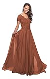 Plus Size Chiffon V Neck Mother of The Bride Dresses with Pockets Lace Formal Party Gown Size 18W Burnt Orange