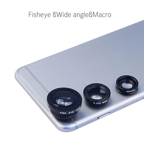 Juego de Lentes de de para teléfonos – Juego de Lentes de cámara 3 en 1 | Clip Design Lente de 180° + Lente Macro 10X + Lente Gran Angular 0,67X para Smartphone, Negro, Se référer au - imagen 2