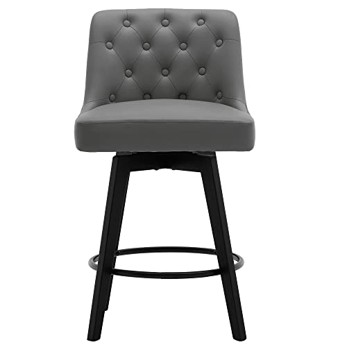 Minceta Counter Stool,26" 360 Free Swivel Upholstered Bar Stool With Back-Set Of 2-Pu In Dark Gray #TOP1