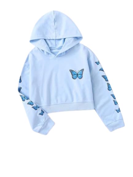 2 pc collection Women's Casual Long Sleeve Butterfly Print Crop Hoodie Sweatshirt-picture-18