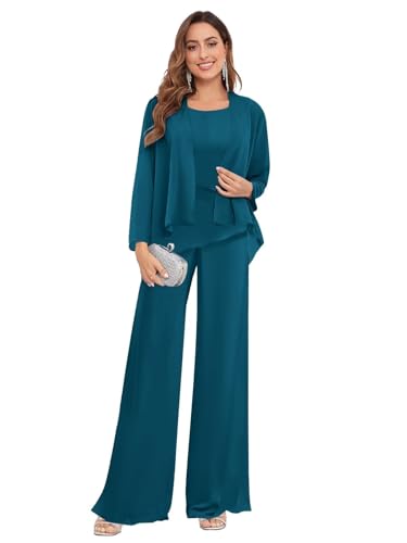 3 Piece Mother of The Bride Pant Suits for Wedding Chiffon Jackets Formal Pantsuits for Women Dressy