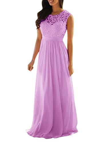 Minetom Robe Maxi Longue avec Mousseline Dentelle Fluide sans Manches Elégant de Soirée Lavande A Violet 42