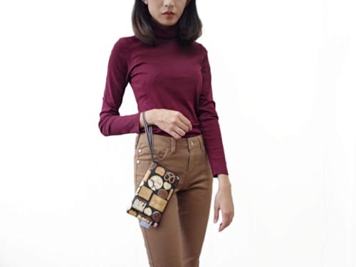 Image of Taianda Women Phone Wristlet Wallet Pouch (Cookie Pattern Black)