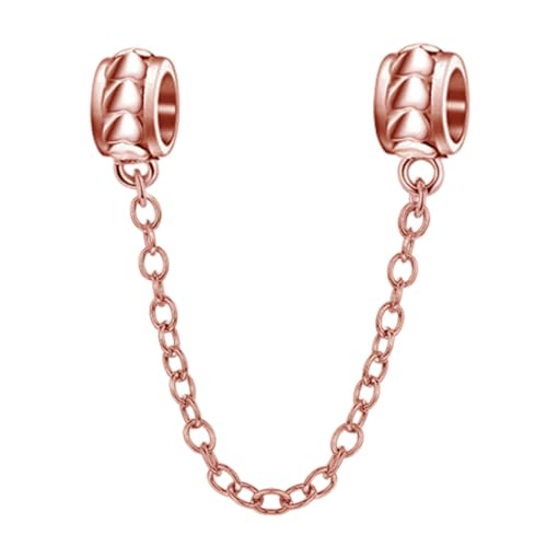 Heart Charm Chain Charm 925 Sterling Silver Clasp Safety Clip Stopper Charm Spacer Charm Anniversary Charm Birthday Charm for Pandora Charms Bracelet (Rose Gold)