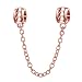 Safety Chain Charm 925 Sterling Silver Heart Charm Spacer Charm for DIY Bracelet (Q(Rose Gold))