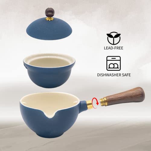 LURRIER Porcelain Chinese Gongfu Tea Set,Portable Teapot Set with 360 Rotation Tea maker and Infuser,Portable All in One Gift Bag for Travel,Home,Gifting,Outdoor and Office(Blue)
