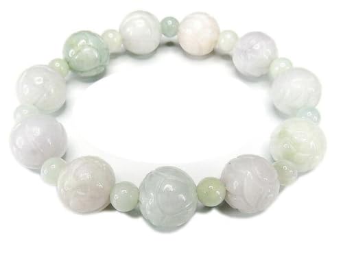 ひすい蓮の花彫り約13mm弱天 然石数珠ブレスレットジェダイト硬玉本翡翠守護成功3.095je