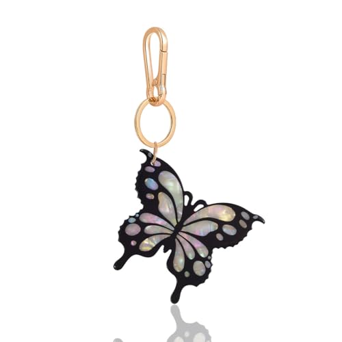 Tropical Hibiscus Flower Bird Butterfly Keychain Bag Charm Keychain Gold-Tone Clasp, 5.3 Inches