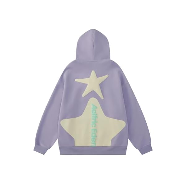 Aelfric Eden Star Graphic Hoodies Purple Print Hoodie Unisex Oversized Hooded Sweatshirt Long Sleeve Pocket Pullover - Image 3