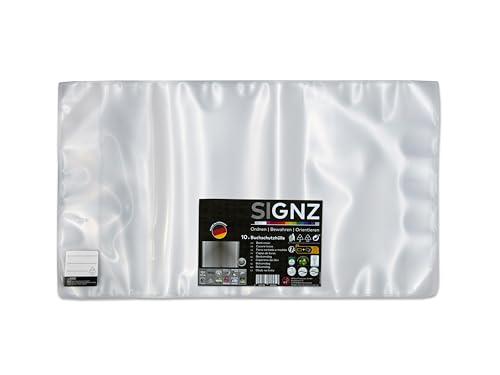 SIGNZ Buchschutzfolie, 30 x 54 cm, 10 Stück, transparent, sehr starke 140 my (0,14mm), glasklar, mit Namensetikett, CO2-neutral hergestellt, made in Germany