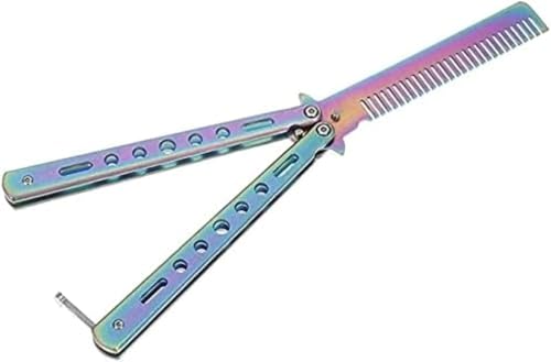 バタフライコーム練習 ステンレス鋼折りたたみコーム 初心者練習トレーニング バタフライナイフコーム スローコーム 滑り止めハンドル 屋外ポータブル