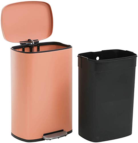 Image of PIKAQTOP 13 Gallon Kitchen Trash Can, Pedal Stainless Steel Garbage Can, Fingerprint-Resistant Garbage Bin with Removable Inner Bucket and Soft-Close Lid, Odor Proof Waste Bin, Pink