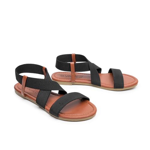 SANDALUP Elastic Ankle Strap Flat Sandals for Women2