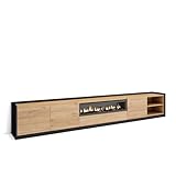 Skraut Home | Mueble TV | Televisión | Muebles de salón, almacenaje | 310x50x37 cm | para TV hasta 80' | Chimenea eléctrica | Estilo Moderno | Roble y Negro