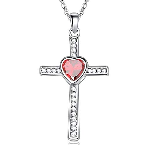 Jude Jewelers Stainless Steel Heart Birthstone Cross Statement Wedding Cocktail Party Pendant Necklace