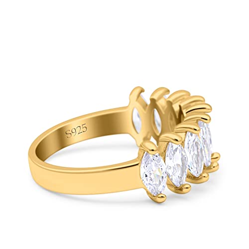 Blue Apple Co. Art Deco Half Eternity Marquise Ring Wedding Engagement Band Simulated Cubic Zirconia 925 Sterling Silver (7mm)2