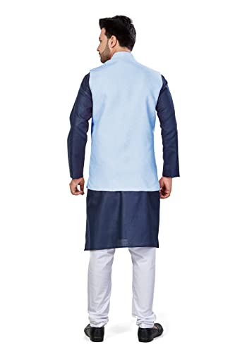 Image of BE ACTIVE Linen Blend Solid Pattern Trendy Comfortable Stylish Full Sleeve Kurta Pajama Set with Jacket Nehru Style Koti for Men's Ethnic Wear