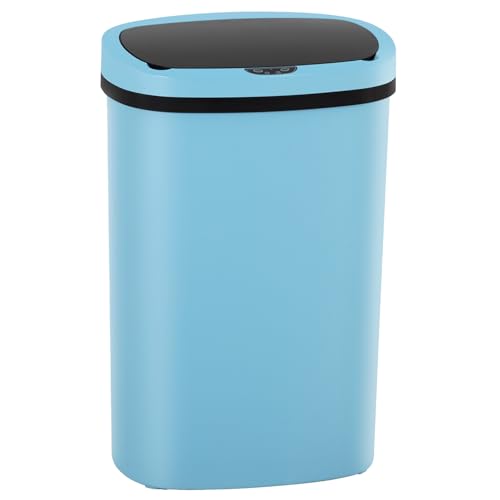 Image of BestOffice | 13 Gallon Plastic Trash Can with Lid | Blue | Automatic Touchless Garbage Can | Odor Control | Modern Oval Design | Easy to Clean | For Kitchen, Bathroom, Office or Home