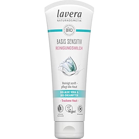 lavera basis sensitiv Reinigungsmilch - Gesichtsreinigung mit Bio-Aloe Vera & Bio-Sheabutter - bei trockener & sensibler Haut - safte & gründliche Reinigung - Naturkosmetik - vegan - Bio (2 x 125 ml) Cover