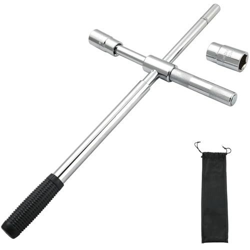 DASBET 23" Universal Extended Lug Wrench 4-Way Heavy Duty Telescoping Tire Nut Cross Wrench Set with Storage Bag and Standard Sockets 17mm/19mm, 21mm/23mm for Car Vehicle Truck