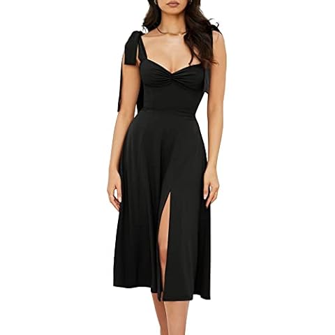 Volemo Women’s Vintage Corset Dress Sweetheart Neckline Tie Strap Slit Sleeveless Swing Elegant Midi Party Cocktail Dress Black XXL Cover