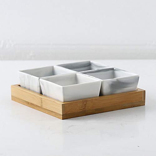 WVHGDS Marble Fruits Platter Ceramic Dish Plate Porcelain Snacks Candy Nut Desserts Eco Natural Serving Bamboo Tray Set Salad Bowl 4 Grid Grey