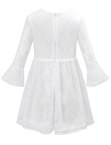 Noomelfish Toddler Bell Sleeve Lace Dress Long Sleeve Party Formal Wedding Flower Girl Dress (3-10 Years)2
