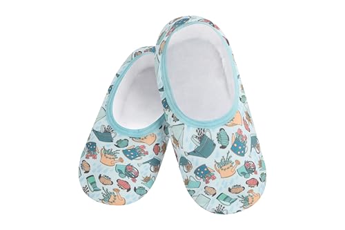 Image of Snoozies Garden Flowers Skinnies slipper socks for Women Non-Slip Lightweight Soft Sherpa Lining Foldable Travel