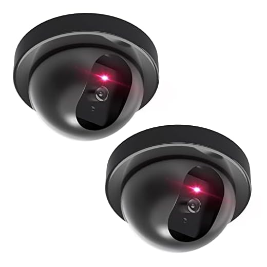 WALI Dummy Fake Security CCTV Dome Camera with Flashing Red LED Light with Security Alert Sticker Decals (SD-2), 2 Packs, Black