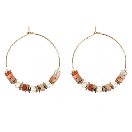 Winerbalaa Natural Stone Beaded Hoop Earrings for Women, Boho Handmade Emperor Stone Lightweight Hypoallergenic Earrings Non Tarnish，Trendy Summer Beach Birthday Accessories Fashion Jewelry Gift