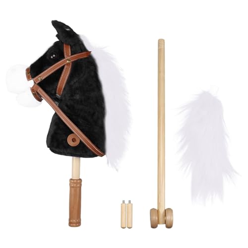 Stick Horse with Realistic Sound Effects, Hobby Horse, Wooden Pole, Handle, and Wheels, 38” Tall Horse Toys Gift for Kids Toddlers 3 Years+, Black (AA Batteries Required)
