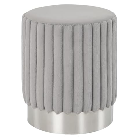 COSTWAY Velvet Round Footstool with Metal Base Cover