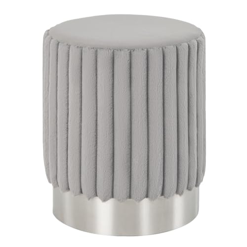 COSTWAY Velvet Round Footstool, Upholstered Tufted Ottoman Dressing Vanity Stool Seat with Metal Base, Modern Accent Makeup Stool Footrest for Bedroom and Living Room (Grey)