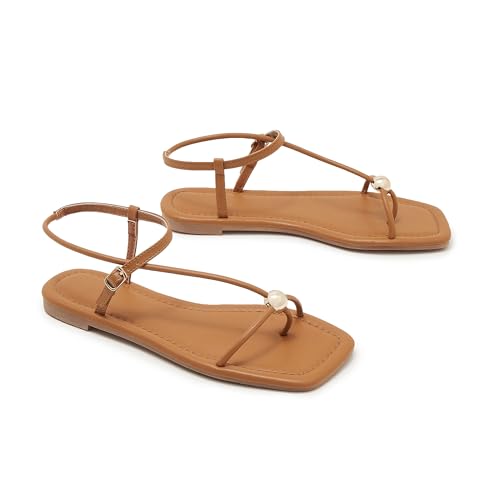 ATBELL Strappy Flat Sandals for Women Comfortable Open Toe Minimalist Sandals Dressy Beach Thong Flip Flop Slides by ATBELL - Used condition - Image 5