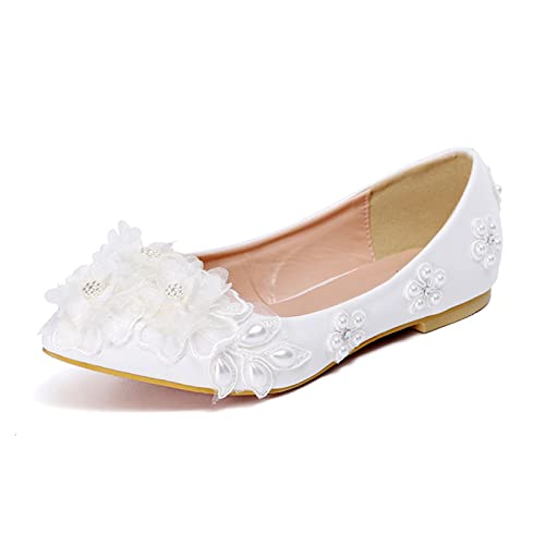 Brautschuhe Damen, Spitze Blusenkleid Spitz Flache Sandalen Einfarbig...
