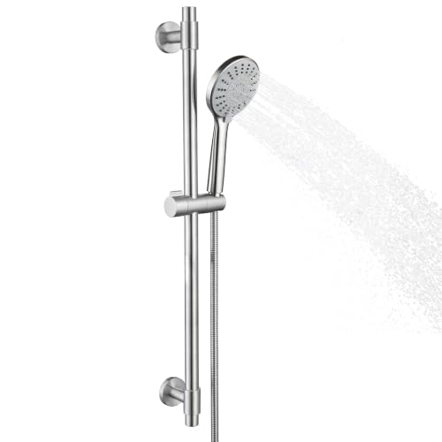 YSNOL Adjustable 30-Inch Shower Slide Bar with 5-Function Handheld Shower Head Stainless Steel Wall Mount Shower Slide Bar Set with Extra Hose (Brushed Nickel)