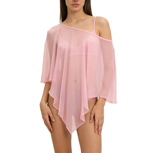 Miqil Women Sexy Off the Shoulder Sheer Mesh Shawl Poncho Boho See Through Lightweight Flowy Bolero Summer Beach Cover Ups