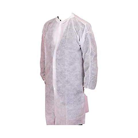 Lab Coats Disposable -No Pockets - for Adult White Easy Breathe Cool and Latex-free Durable with Knitted Cuffs and Collar 10 Pack (Medium) Cover
